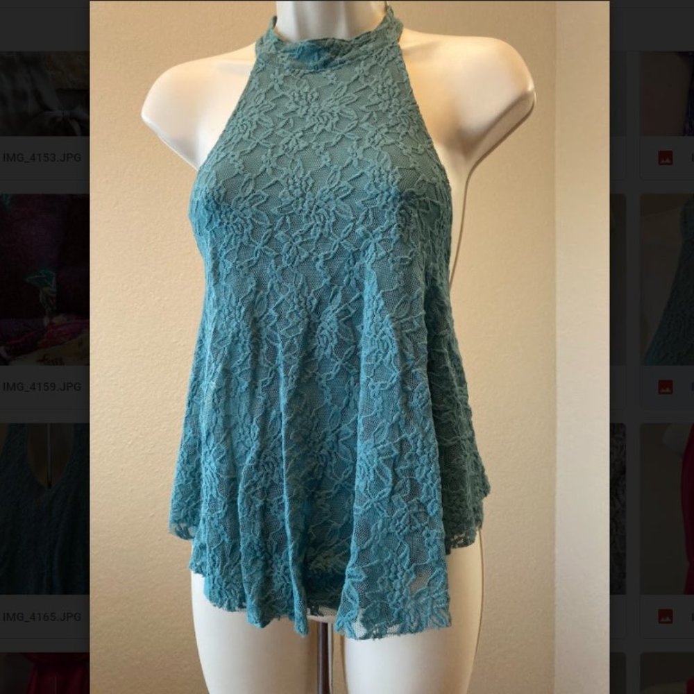 Kimchi Blue | Teal Lace Halter Top | S